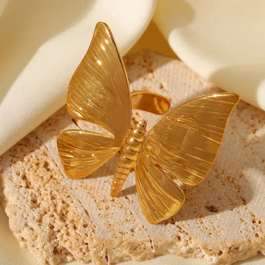 Big butterfly gold plated ring