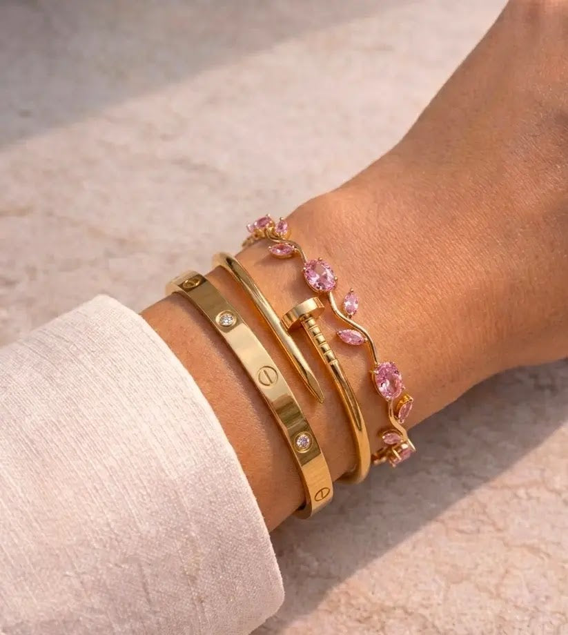 Cuban chain and rhinestone tennis bracelet stack worn on wrist — M Dot Accessories