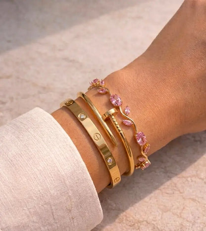 Cuban chain and rhinestone tennis bracelet stack worn on wrist — M Dot Accessories