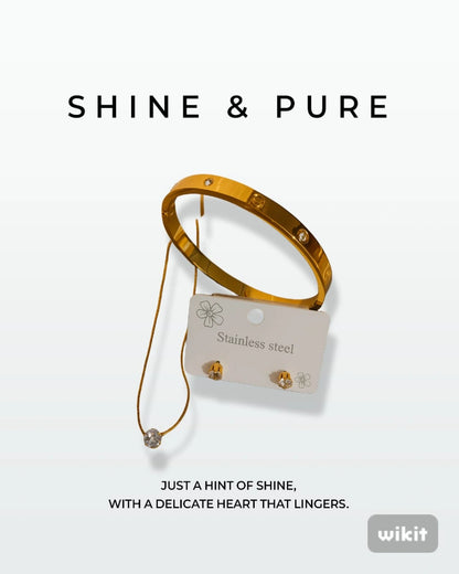Shine & Pure Set | Bangle, Necklace & Stud Earrings 18k Gold Plated