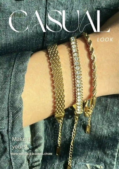 Casual Stack Bracelet Set | Mesh, Tennis and Rope Chain 18k Gold Plated