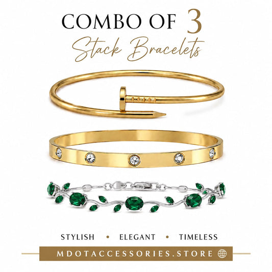 The Emerald Royale 3-Piece Gold and Gemstone Stack Bracelet Set