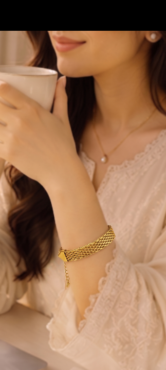 Gold Mesh Bracelet 18k Gold Plated Bismarck Chain