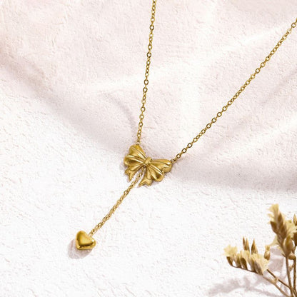 Bow Lariat Necklace 18k Gold Plated