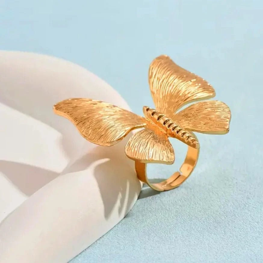 Big butterfly gold plated ring