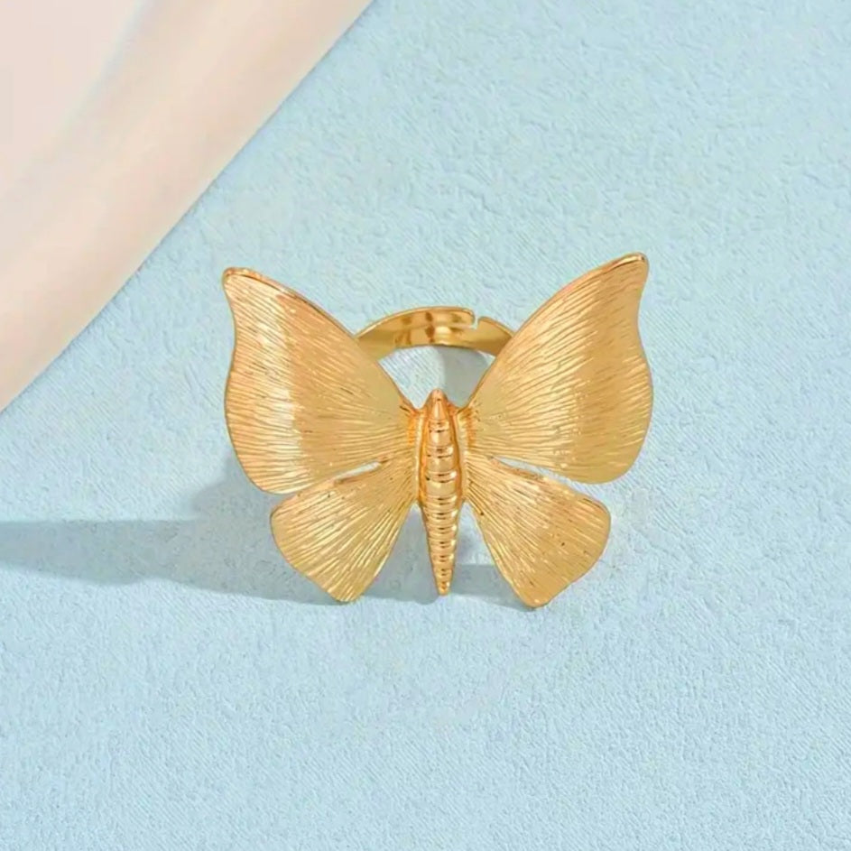 Big butterfly gold plated ring